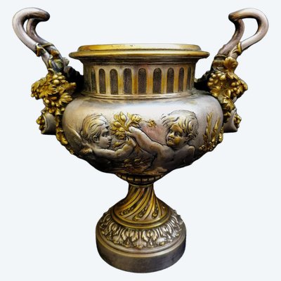 GILDED BRONZE AND SILVER BOWL - MIDDLE TABLE - BACCHUS - NAPOLEON III - XIXEME SIECLE -