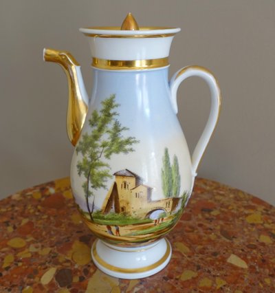 Caffettiera in porcellana Empire Paris con paesaggio rotante