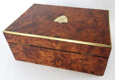Empire period burr and brass case monogrammed JE or EJ