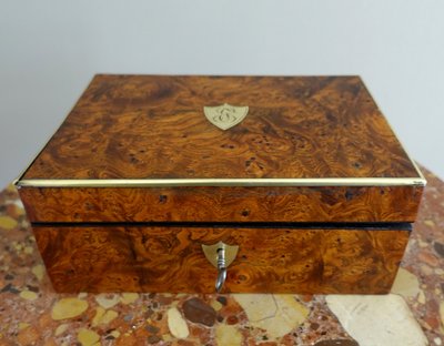 Empire period burr and brass case monogrammed JE or EJ