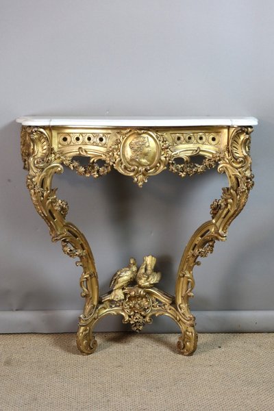 Console en bois doré sculpté style Louis XV époque XIXème