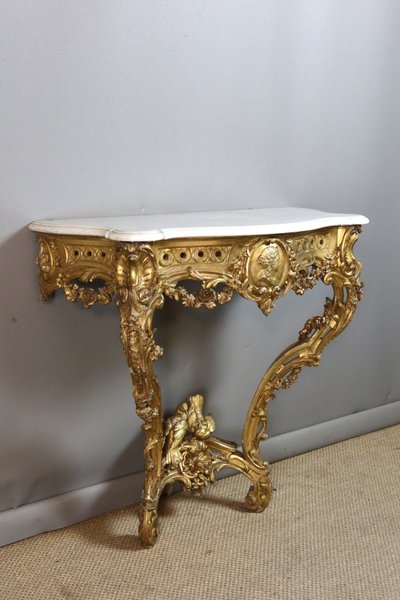 Console en bois doré sculpté style Louis XV époque XIXème