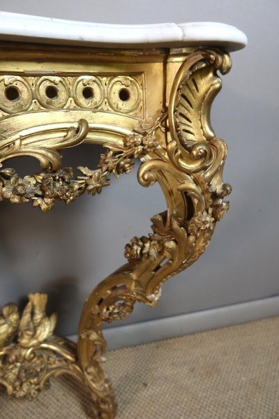 Console en bois doré sculpté style Louis XV époque XIXème