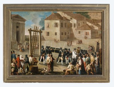 Scuola del XVIII secolo,  ambito di Enrico Albricci  "Il funerale del condannato"