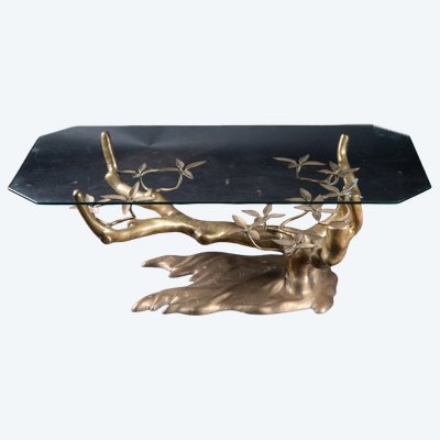 Willi Daro, table basse  dite Bonsai, bronze doré et plateau en verre translucide biseauté, XXe
