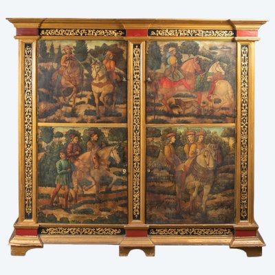 Dans le goût de Benozzo  Gozzoli (1420 -1497), cabinet en bois peint et doré de style Renaissance, XIXe