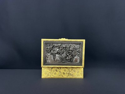  Gilt bronze box with patinated relief plate, 19th century