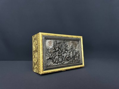 Gilt bronze box with patinated relief plate, 19th century
