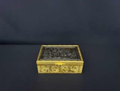  Gilt bronze box with patinated relief plate, 19th century
