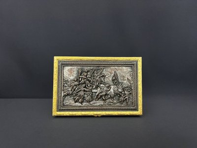  Gilt bronze box with patinated relief plate, 19th century