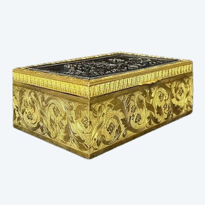  Gilt bronze box with patinated relief plate, 19th century