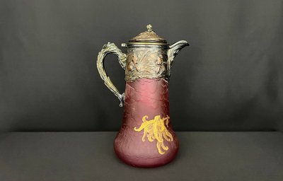 Orangeade jug in frosted glass, Art Nouveau