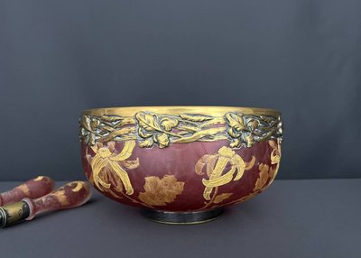 Victor Saglier (1809-1895) - Frosted glass bowl and serving set, Art Nouveau