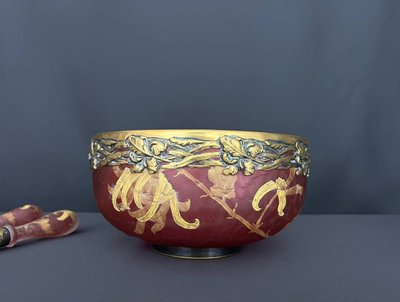 Victor Saglier (1809-1895) - Frosted glass bowl and serving set, Art Nouveau