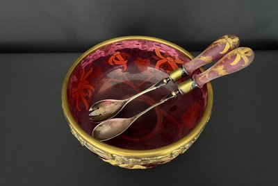 Victor Saglier (1809-1895) - Frosted glass bowl and serving set, Art Nouveau