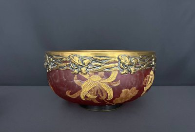 Victor Saglier (1809-1895) - Frosted glass bowl and serving set, Art Nouveau