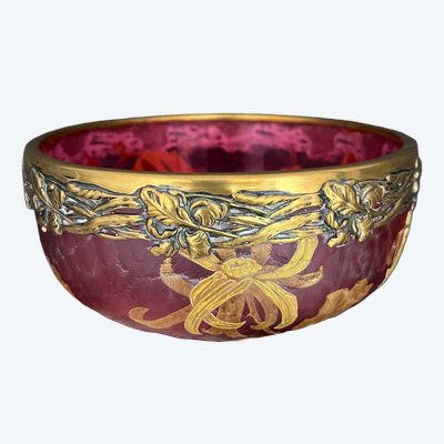 Victor Saglier (1809-1895) - Frosted glass bowl and serving set, Art Nouveau
