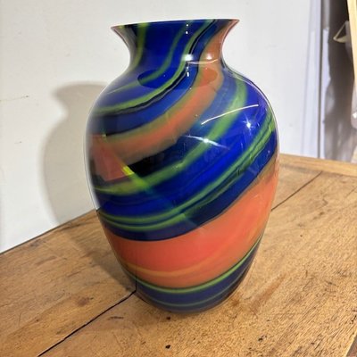 Vaso in vetro Ottavio Missoni  - Arte Vetro Murano anni 80 firmato . Mod EOS  -  Posmoderno H 33 cm 