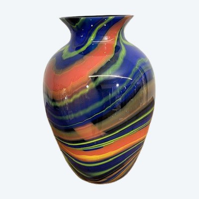 Vaso in vetro Ottavio Missoni  - Arte Vetro Murano anni 80 firmato . Mod EOS  -  Posmoderno H 33 cm 
