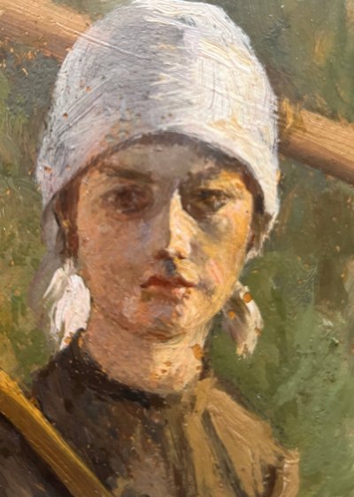 Pittura HST Georges M. J. GIRARDOT (1856-1914) "Coppia di mietitori" 1907