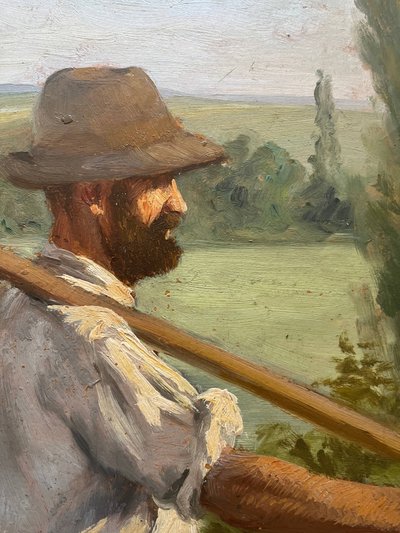 Pittura HST Georges M. J. GIRARDOT (1856-1914) "Coppia di mietitori" 1907
