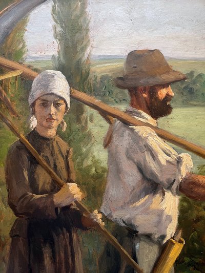 Pittura HST Georges M. J. GIRARDOT (1856-1914) "Coppia di mietitori" 1907