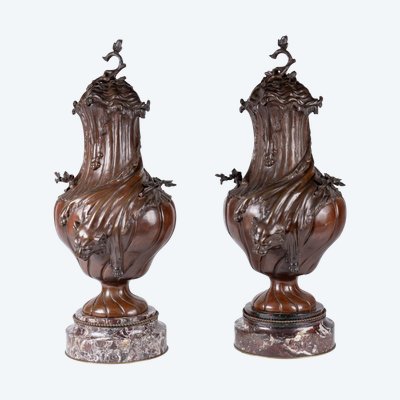 Importante paire de cassolettes en bronze Napoléon III, XIXe