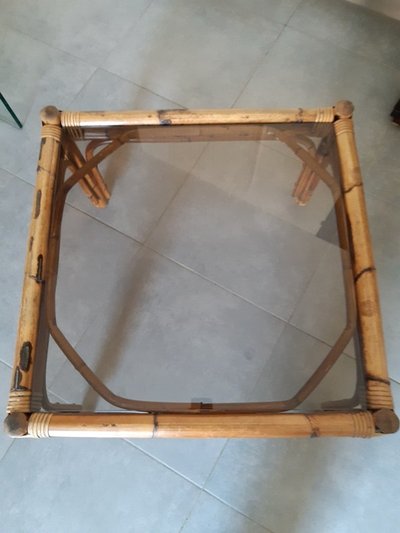 Tavolino vintage in rattan e bambù 1960 / 1970