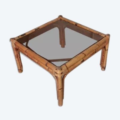 Tavolino vintage in rattan e bambù 1960 / 1970