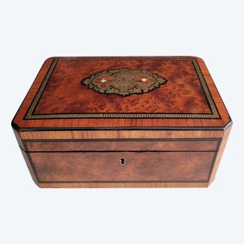 Napoleon 3 Jewelry box Boulle inlay Red silk upholstery