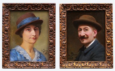 Léopold DANTY, Ritratti di un uomo e una donna con un cappello
