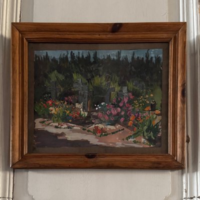 Gouache on paper, flowery cemetery of the Benedictines of Craon 1945