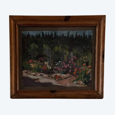 Gouache on paper, flowery cemetery of the Benedictines of Craon 1945