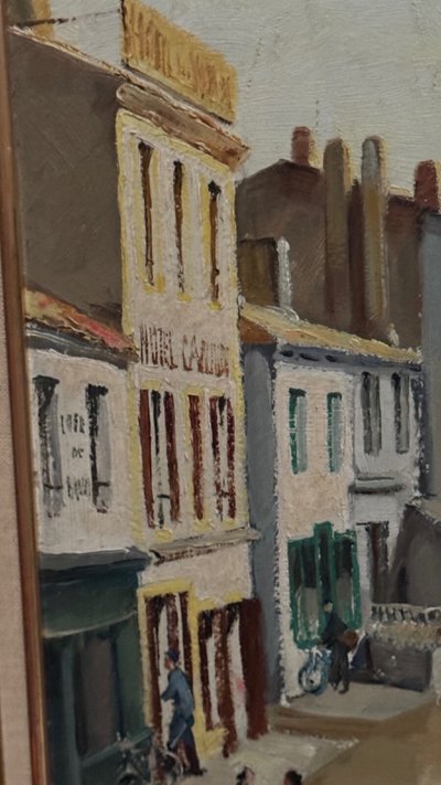 Olio su tavola di Yvon Dieulafé raffigurante un porto del XX secolo