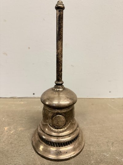 Campanello vintage in metallo argentato, XX sec, 29x12cm