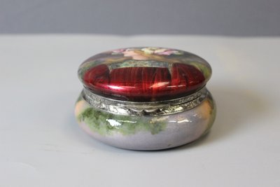 Art nouveau enamelled box, woman with flowers circa 1900