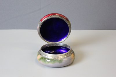Art nouveau enamelled box, woman with flowers circa 1900