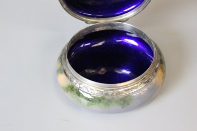 Art nouveau enamelled box, woman with flowers circa 1900
