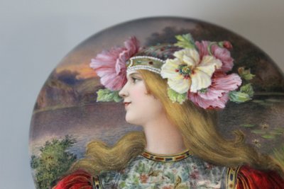 Art nouveau enamelled box, woman with flowers circa 1900