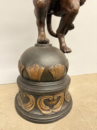 Sculpture ancienne en bronze, lion, 20ème siècle, 82x30cm