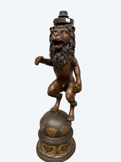 Sculpture ancienne en bronze, lion, 20ème siècle, 82x30cm