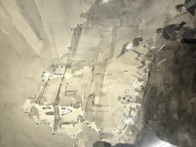 Acquarello Tito Ettore, XIX sec, risorgimento - Assedio Villa del Vascello Roma - 47x38 cm