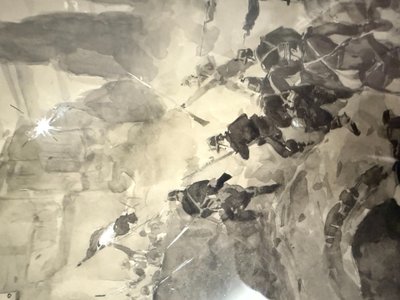 Acquarello Tito Ettore, XIX sec, risorgimento - Assedio Villa del Vascello Roma - 47x38 cm