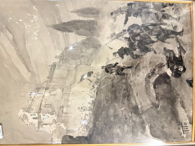 Acquarello Tito Ettore, XIX sec, risorgimento - Assedio Villa del Vascello Roma - 47x38 cm