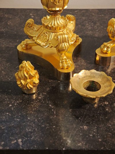 Pair of Restauration-period ormolu torches, circa 1830.