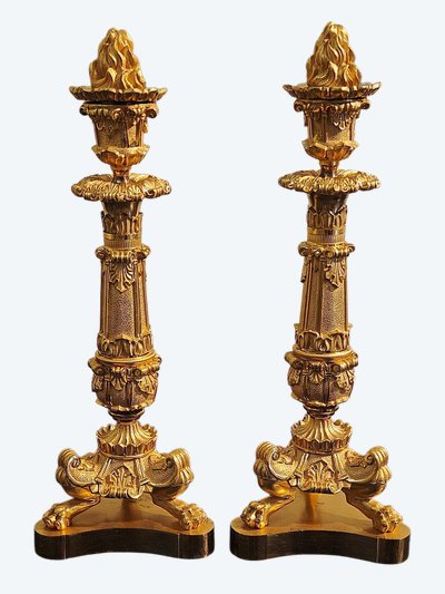 Pair of Restauration-period ormolu torches, circa 1830.