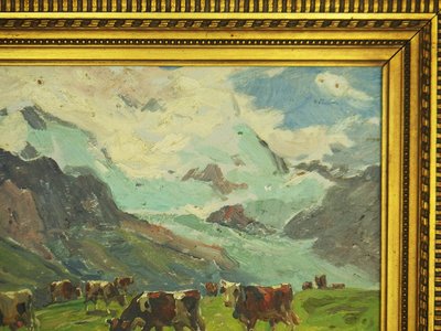 Mucche al pascolo :Olio su cartone di Clovis Terraire