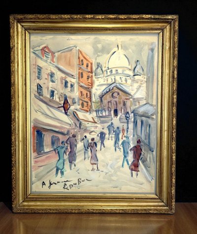 ROLAND DUBUC (PITTORE DI MONTMARTRE) CARTA A GUAZZO "LE SACRÉ CŒUR A PARIS