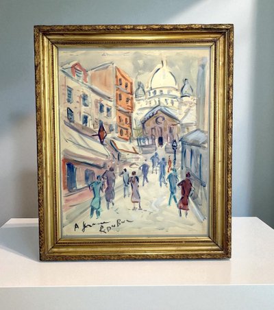ROLAND DUBUC (PITTORE DI MONTMARTRE) CARTA A GUAZZO "LE SACRÉ CŒUR A PARIS
