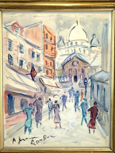 ROLAND DUBUC (PITTORE DI MONTMARTRE) CARTA A GUAZZO "LE SACRÉ CŒUR A PARIS